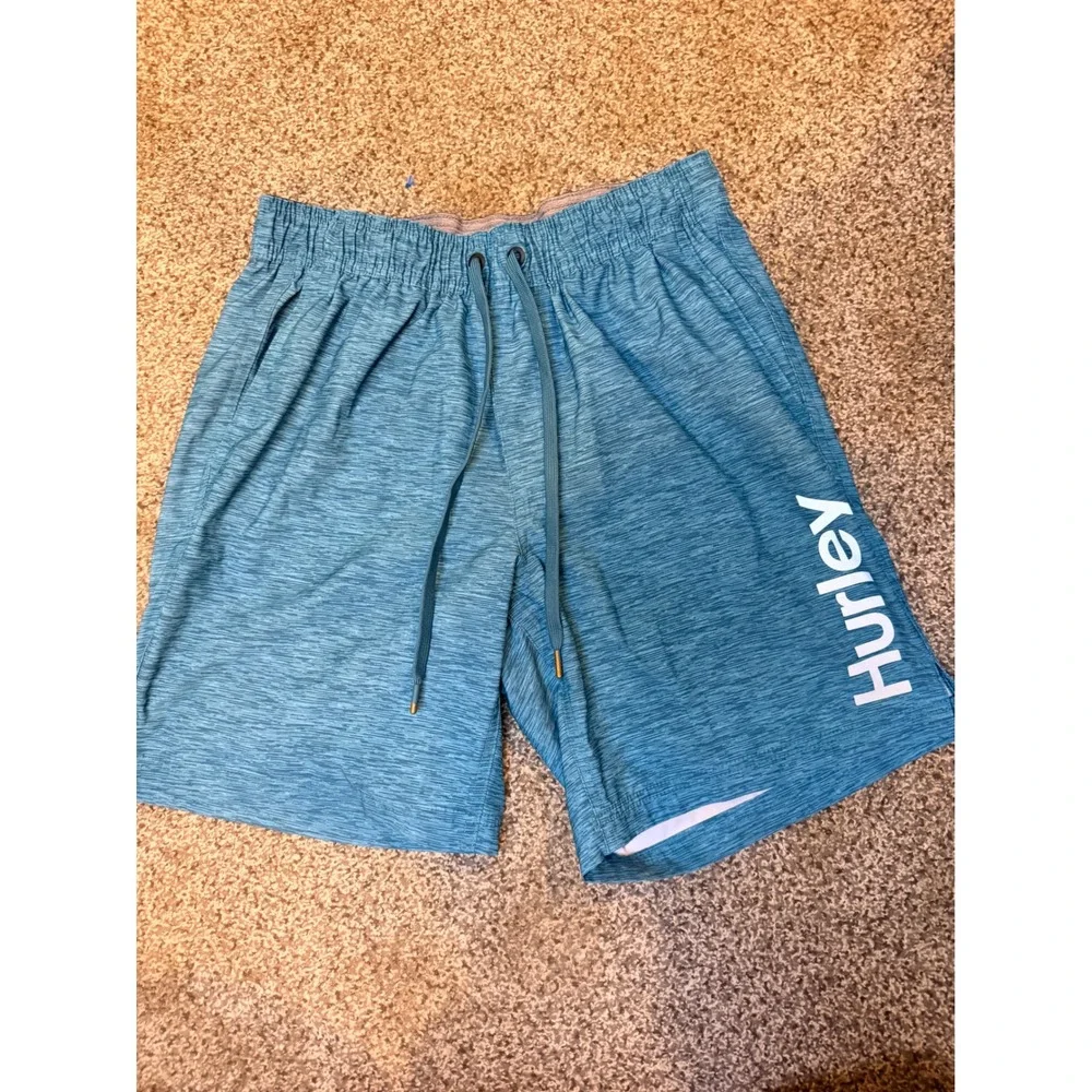 Hurley Mens Teal Space Dye Swim Shorts Medium Compression Liner Trunks